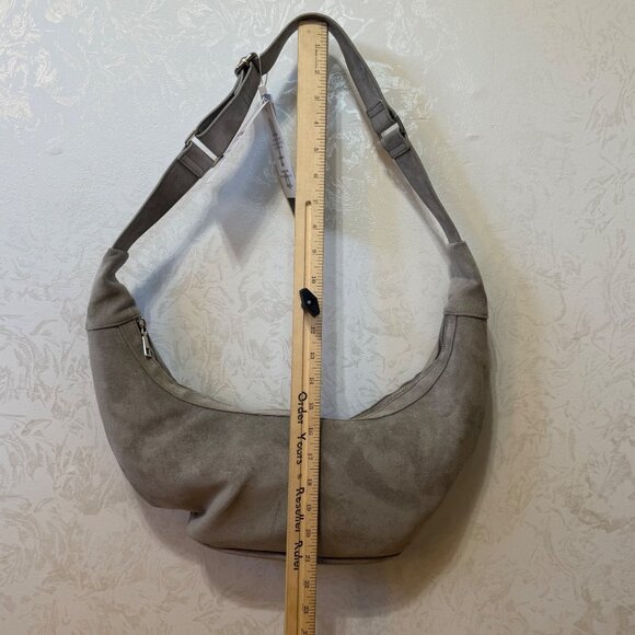 Grey Suede Crossbody Shoulder Bag With Adjustable Strap By Ah-Dorned New York - Picture 4 of 12